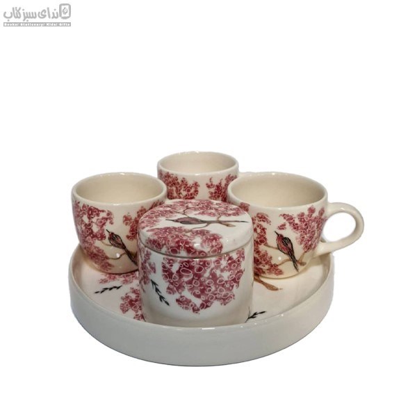 تصویر  ست 5 تكه چاي‌خوري گرد طرح مرغ ميناي قرمز S9-007