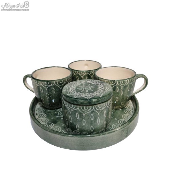 تصویر  ست 5 تكه چاي‌خوري گرد طرح اسپيرال سبز S9-024