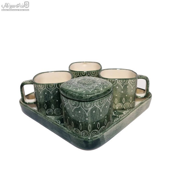 تصویر  ست 5 تكه چاي‌خوري مربع طرح اسپيرال سبز S3-024