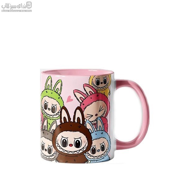 تصویر  ماگ طرح لبوبو صورتي