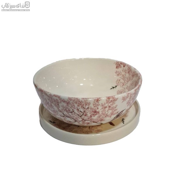 تصویر  قاب و قدح گرد كوچك طرح مرغ ميناي صورتي S19-008