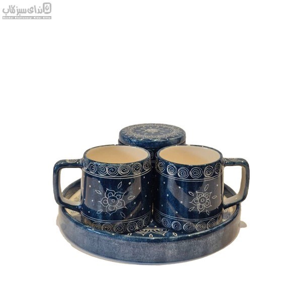 تصویر  ست چايخوري مربع دو نفره ماگ بلند اسپيرال سرمه‌اي S24-026